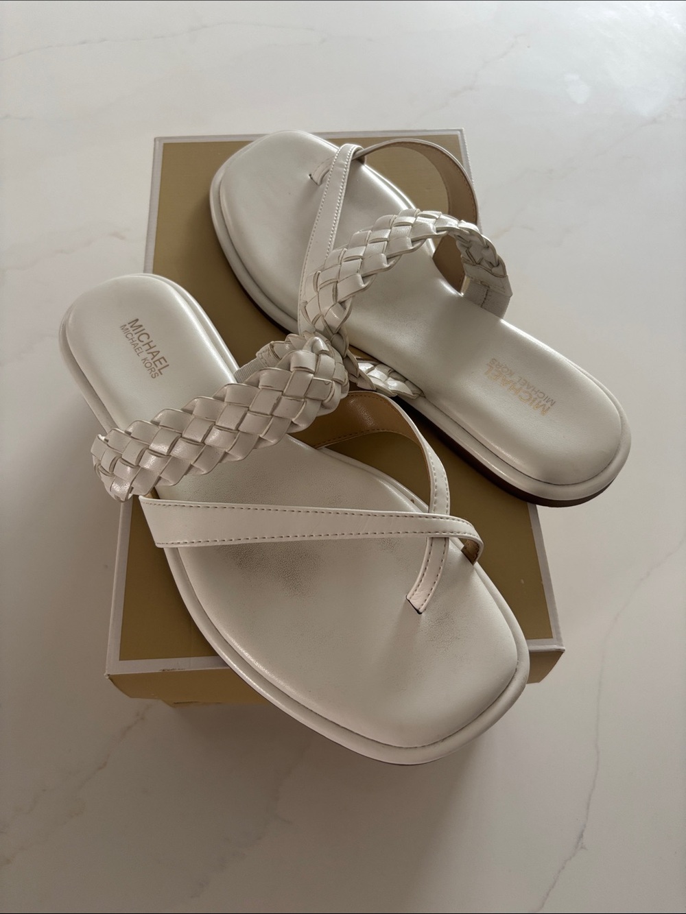 Michael Kors Optic White Braided Thong Sandals - Women's